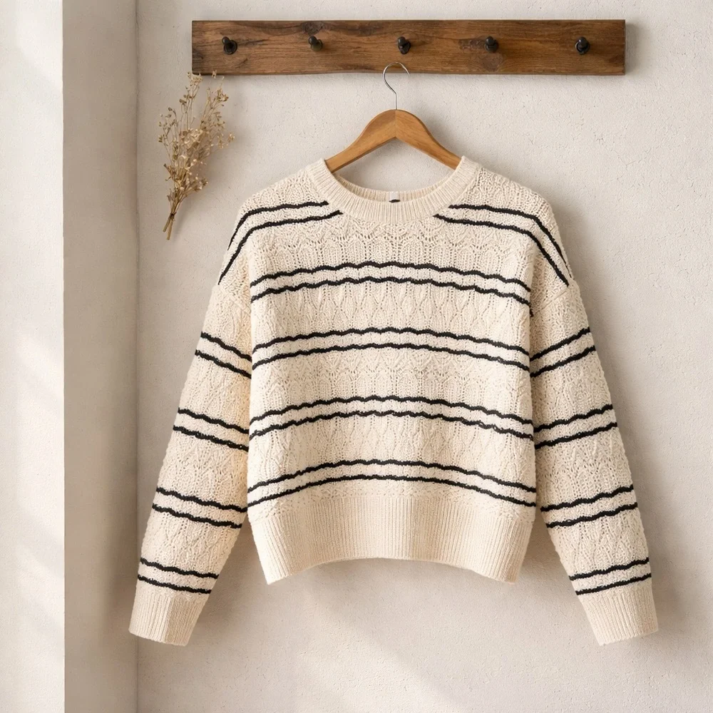 Striped Cream and Black Sweater! Vera Moda brand! Super sharp staple! - Picture 2 of 6